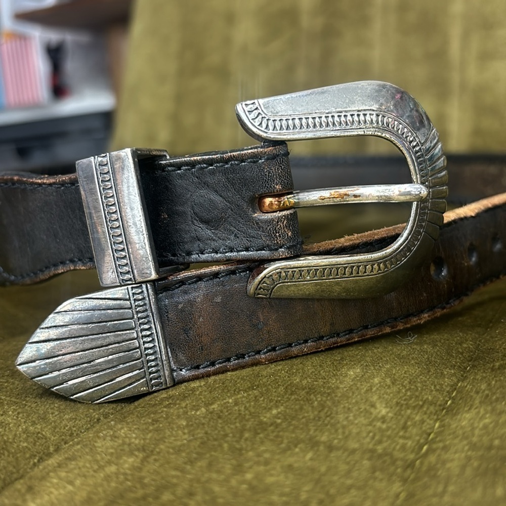 Brighton brown and silver leather braided vintage belt size 34 style 65803